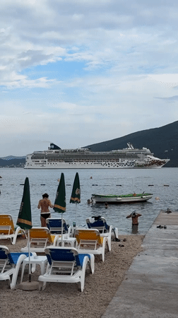 MSC cruise ship anchored in Đenovići bay on a calm afternoon