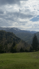 Visitor documents spring countryside scenes in Vakhani, Georgia