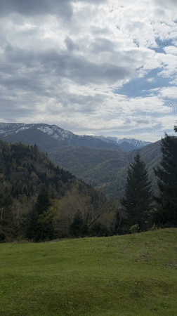 Visitor documents spring countryside scenes in Vakhani, Georgia