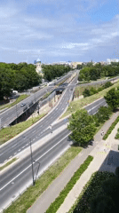 Aerial view of busy multi-lane road traffic in Warsaw