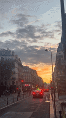 Paris landmarks captured during vibrant sunset hour
