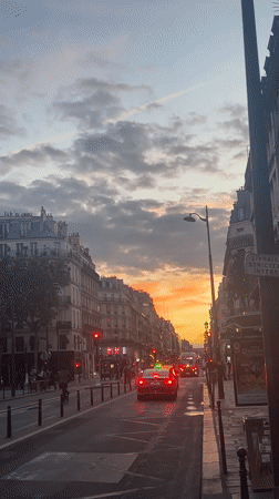 Paris landmarks captured during vibrant sunset hour