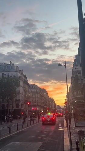Paris landmarks captured during vibrant sunset hour