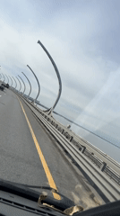 Vehicle crosses multi-lane bridge in Saint Petersburg