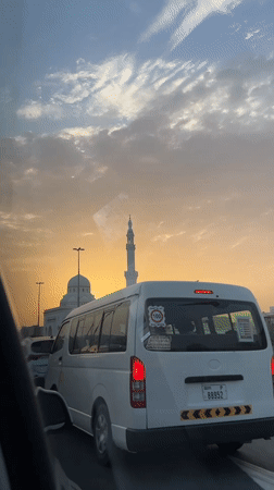 White mosque filmed at sunset in Dubai