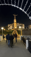 Evening illumination displays around Mother Patroness monument in Cheboksary