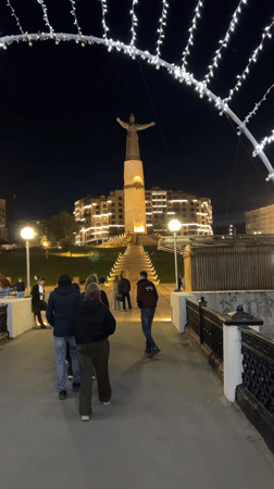 Evening illumination displays around Mother Patroness monument in Cheboksary