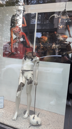 Antwerp store displays damaged mannequins with mechanical components