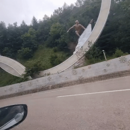 Abstract hillside sculpture in South Korea's ski country