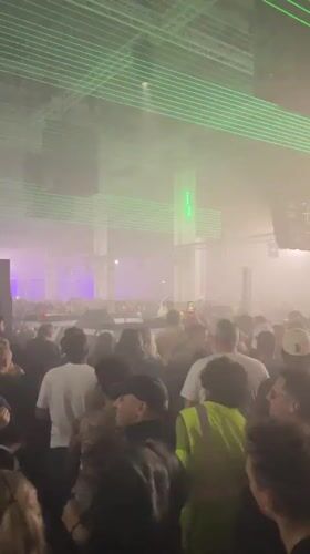 Crowd gathers at nightclub or concert venue in Lyon