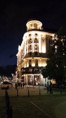 Nighttime architectural tour documented in central Warsaw, Poland
