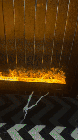 Woman filmed with drink near fireplace in Riga home