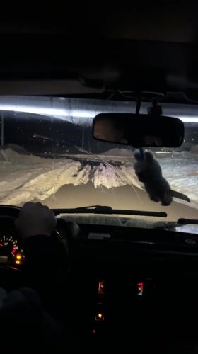 Driver navigates snowy roads in Mozhga, Russia