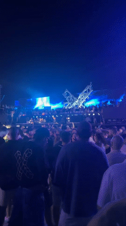 Outdoor concert night in Nesebar with LED stage and crowd