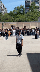 Students gather for outdoor assembly in Ruse schoolyard