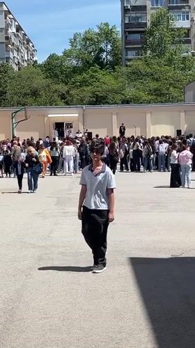 Students gather for outdoor assembly in Ruse schoolyard