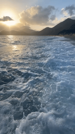 Sunset waves captured on Fethiye beach, Turkey