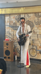 Elvis impersonator performs street show in Barcelona