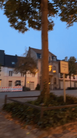Krefeld city centre at dusk, around Lutherkirche