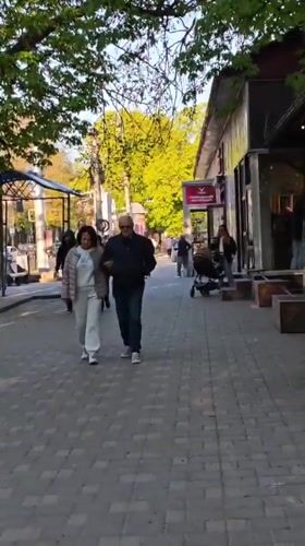 Spring afternoon street life captured in Pyatigorsk pedestrian areas