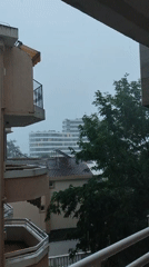 Severe thunderstorm strikes Budva Montenegro with heavy rain lightning