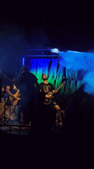Live band plays outdoor stage in Prešov under colorful lights