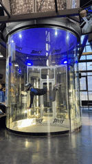 Indoor skydiving session captured at Skyfly facility in Izhevsk