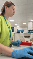Moscow woman's early morning lab work and bathroom routine documented