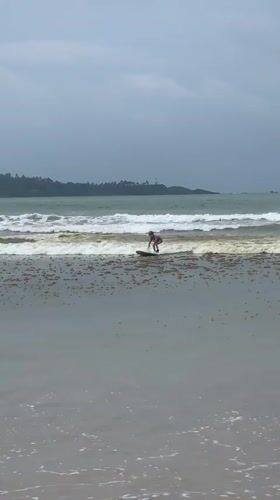 Morning surf session unfolds at Weligama Beach, Sri Lanka
