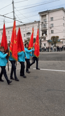 Military parade with Soviet flags observed on May 9