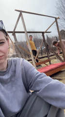 Woman records outdoor selfie video in Krasnoyarsk, Russia