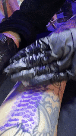Late-night tattoo session in Buenos Aires, colorful and detailed