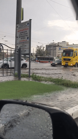 Heavy rain floods streets in Kharkiv, Ukraine