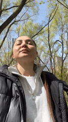 Woman photographed during morning walk in Khimki park