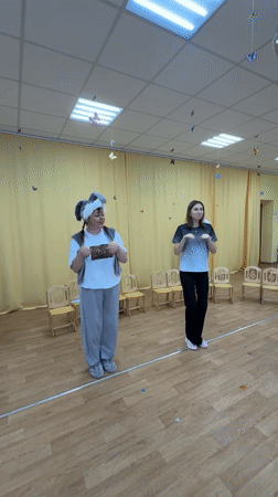 Kindergarten activities including dancing, games observed in Rusanovo, Russia