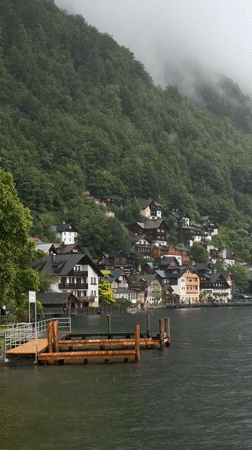 Rainy day scenes captured around Austria's lakeside village Hallstatt