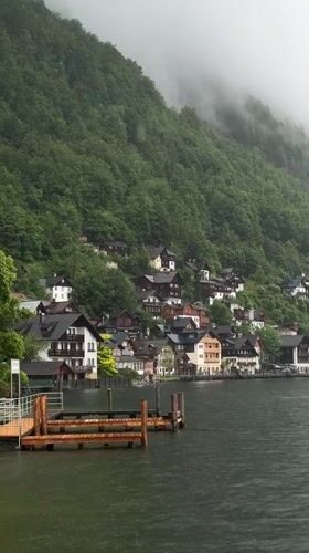 Rainy day scenes captured around Austria's lakeside village Hallstatt