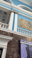 Inside Homyel's grand railway station, a July morning