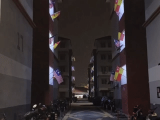 Jenjarom residential streets at night, flags and all