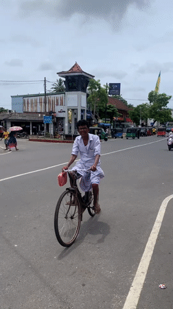 Morning traffic scene captured in Weligama, Sri Lanka