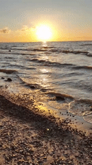 Golden sunset over a pebble beach on the Estonian coast