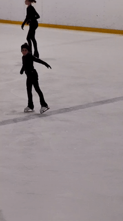 Figure skater practices on ice rink in Vidnoye, Russia