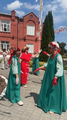 Traditional folk performance on decorated stage in Kolomna, Russia