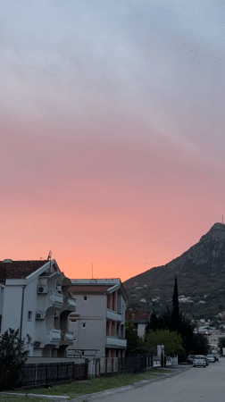 Evening life captured in Sutomore residential streets during sunset