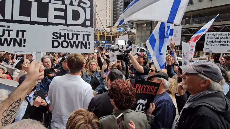 Protesters gather in New York with Zionism-related signs