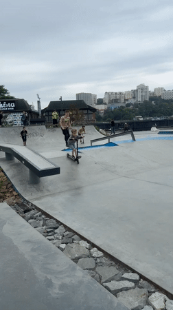 Vladivostok amusement park and skatepark on a cloudy June afternoon