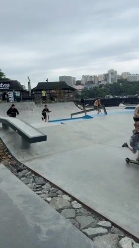 Vladivostok amusement park and skatepark on a cloudy June afternoon