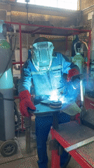 Welder works on metal piece in Montenegro workshop