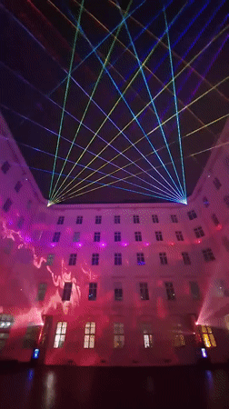 Vienna building features colorful light display with cloud projections