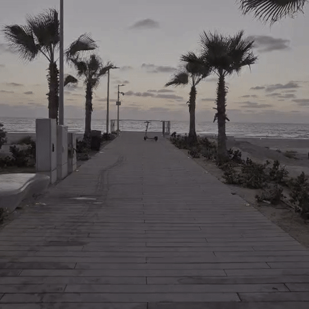 Quiet beachfront boardwalk at dusk, Ashdod
